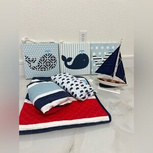 Nautical Cotton Bedding Sheet Set in Navy, Light Blue, Red